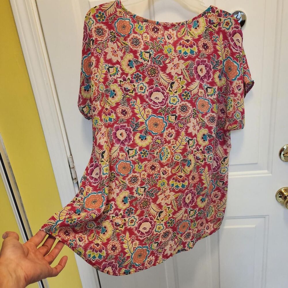 Cato Women's XL Pink Floral Print Blouse with Short Sleeves XL - Picture 7 of 7